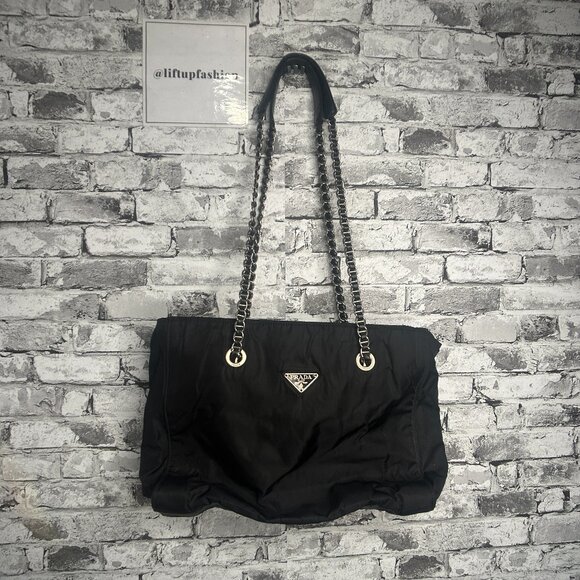 EUC Prada Milano Tessuto Catena Black Shoulder Purse w/ Chain Strap One Size - Picture 2 of 16